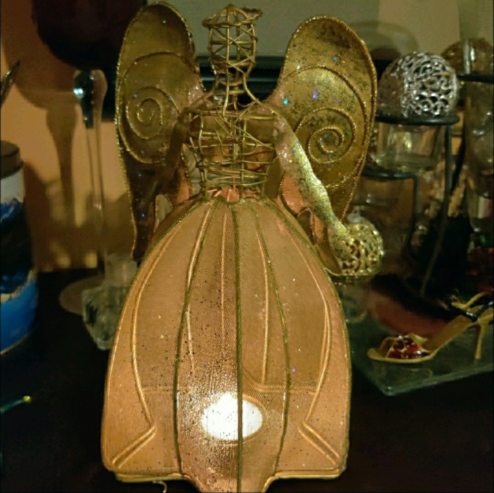 Golden Metal Angel Art Votive Candle Illumination, Christmas or Memorial Day